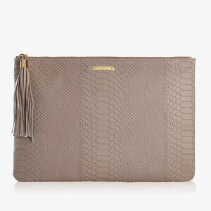 Gigi NY Chic Oversized Beige Leather Clutch – iPad Compatible